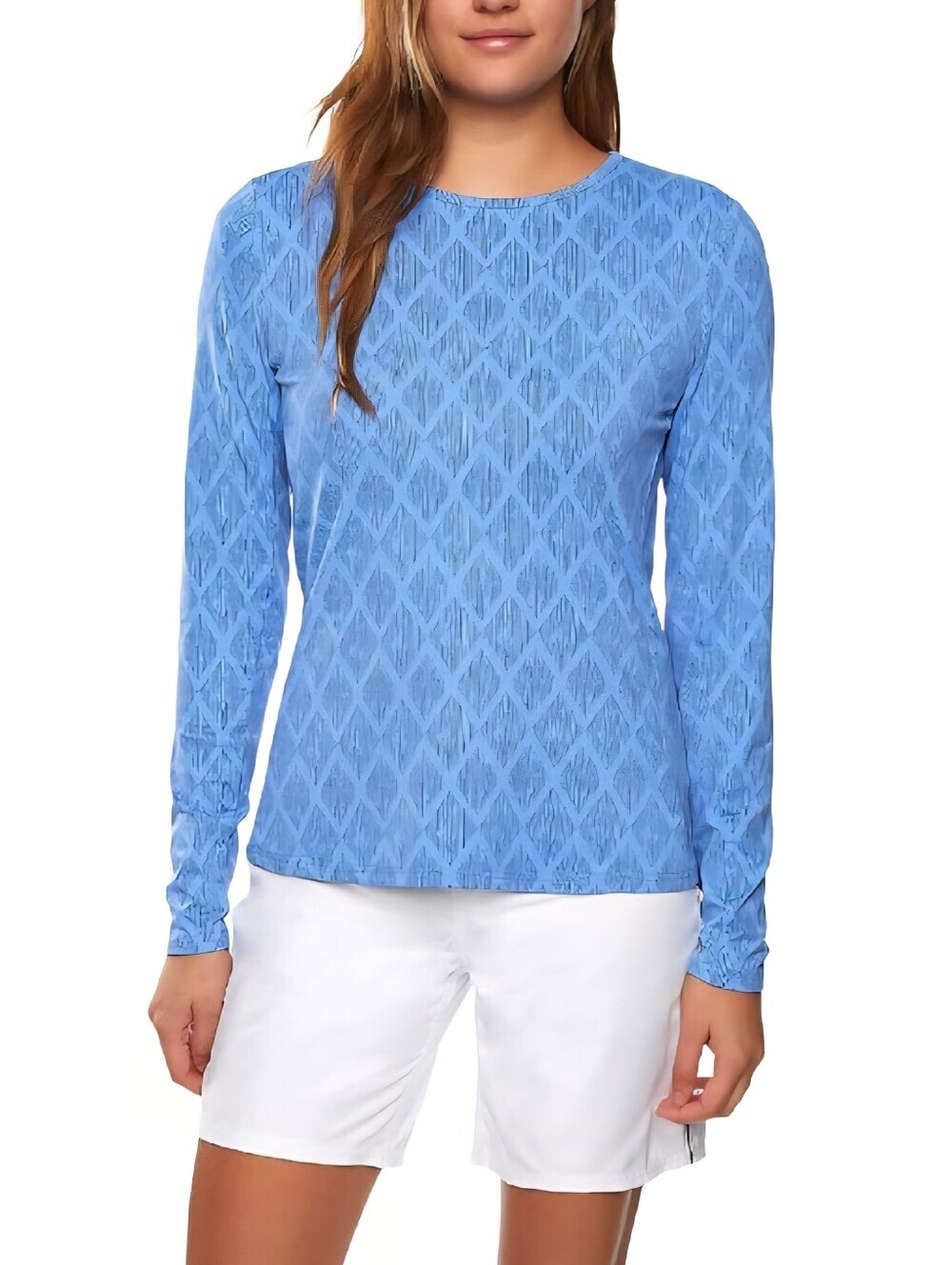 HANG Ten Long-Sleeve UPF 50+ Performance Top Womens Sz L Geometric Blue